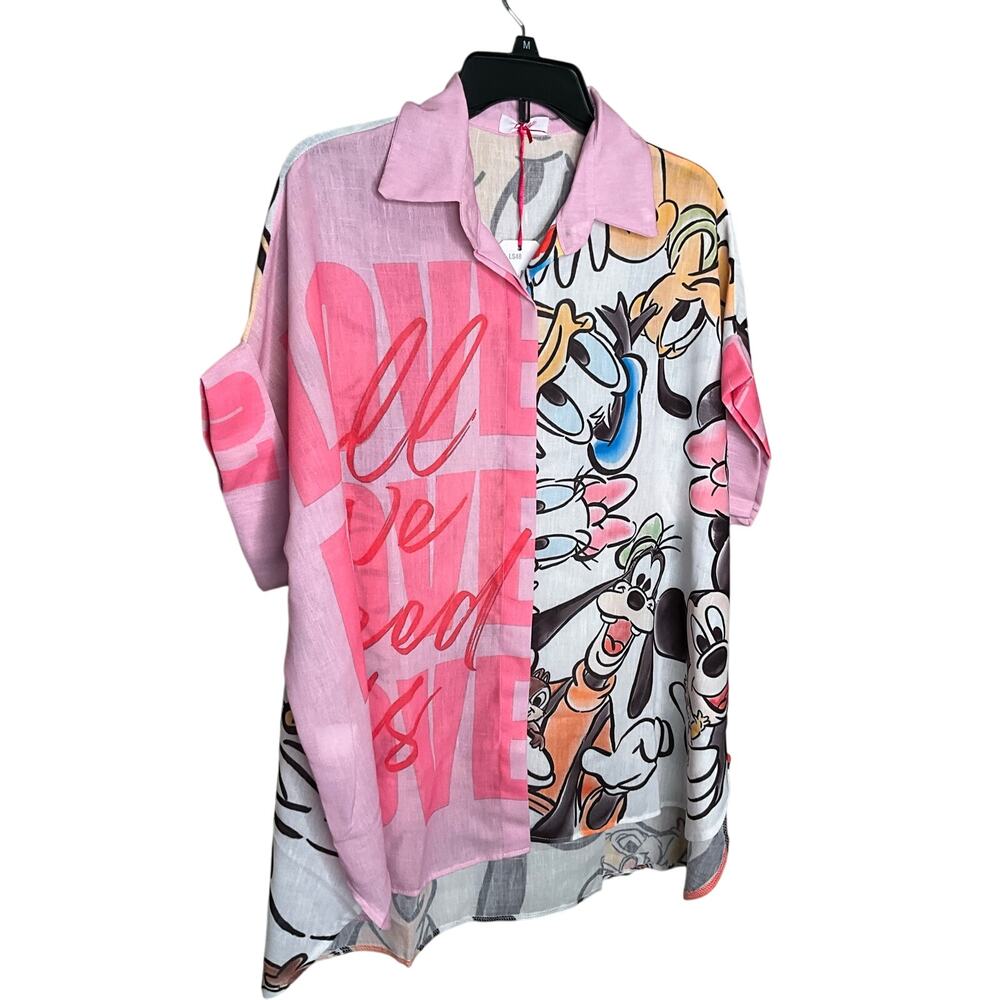 Oh Toodles Multicolor Graphic Short Sleeve Top Button-Down Womens One Size NWT
